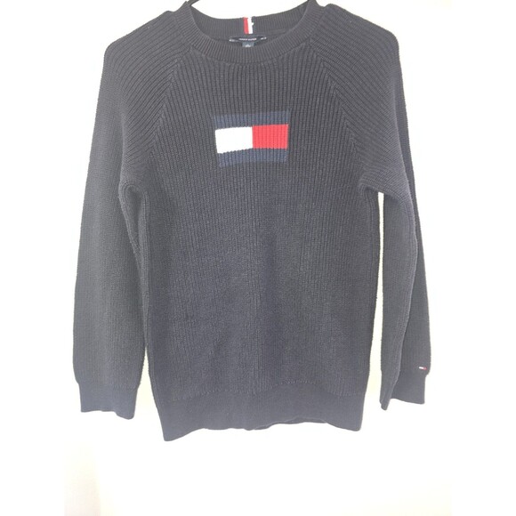 Tommy Hilfiger Flag Sweater Black Knit Youth XL 16/18 Women’s Small Logo... - Picture 2 of 10